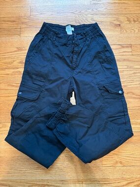 Garage Black Cargo Jogger Pants - Elastic Waist, Snap Pockets